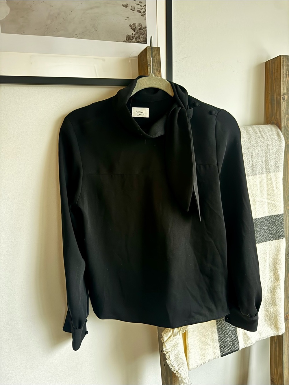 Black Wilfred Bow Neck Long Sleeve Blouse